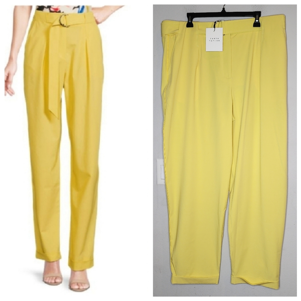 Nwt Tanya Taylor Tyler Yellow Belted Highrise Pants Cuffed Size 16
